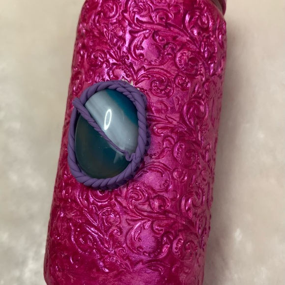 Handmade clay and glass herb jar with crystal cabochon - Picture 3 of 4